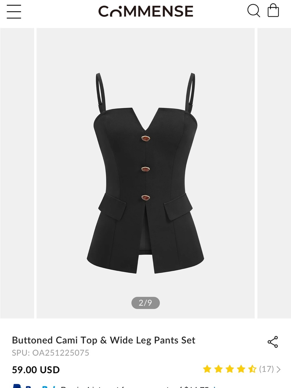 Commense Black Button-Front Structured Cami Top